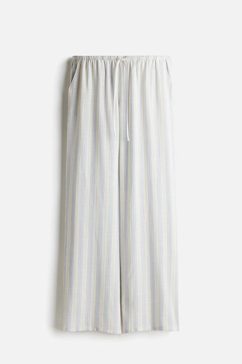 Straight drawstring trousers - light blue & white striped