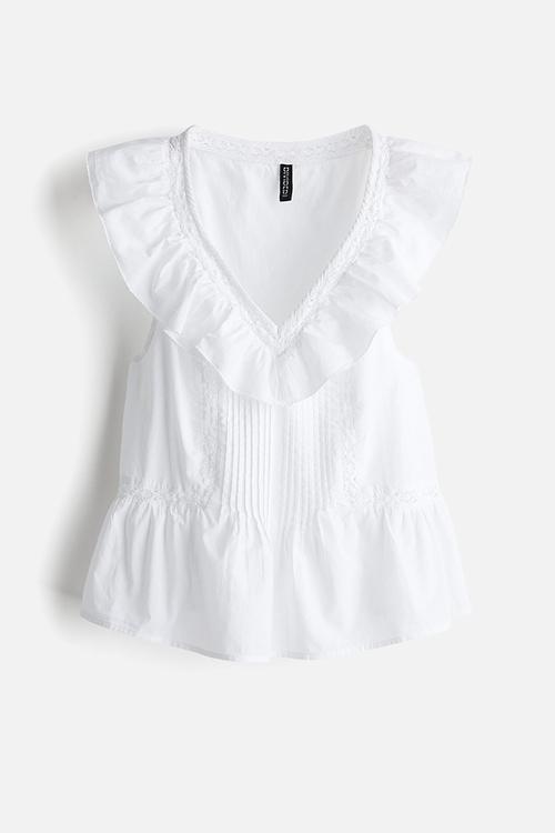 Frill-trimmed cotton vest top - white