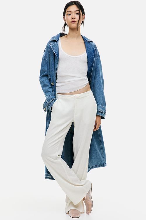 Linen-blend tailored trousers - cream