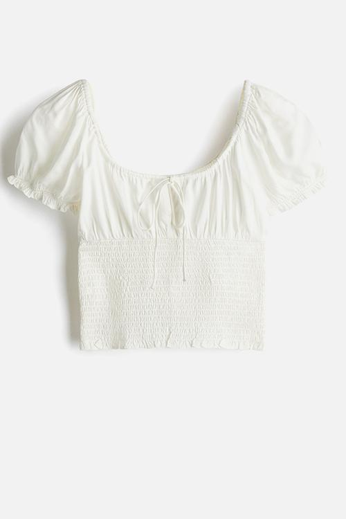 Smocked viscose blouse - cream