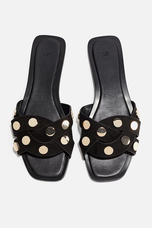 Braided sandals - black & gold-coloured