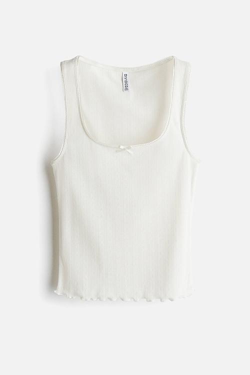Pointelle jersey vest top - white