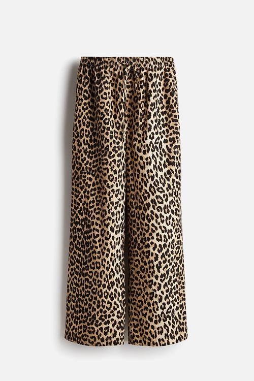 Cotton drawstring trousers - beige & leopard print