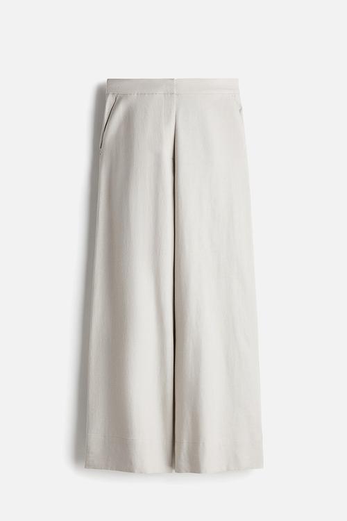 Wide linen-blend trousers - light greige 
