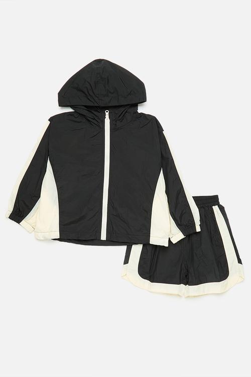 Hooded windreaker & short set-blue & white