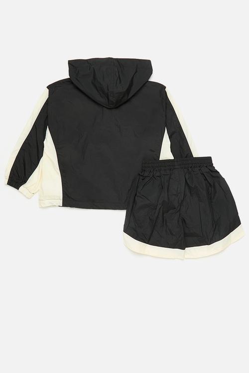Hooded windreaker & short set-blue & white