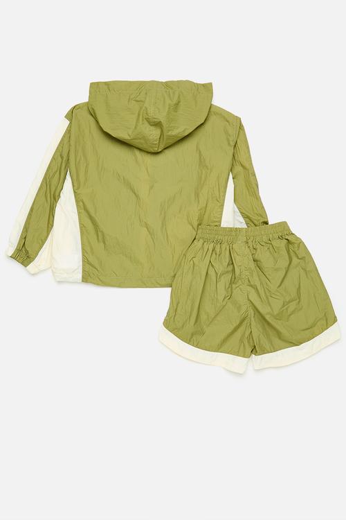 Hooded windreaker & short set-green & white