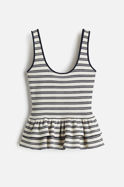Textured-knit peplum vest top - white striped