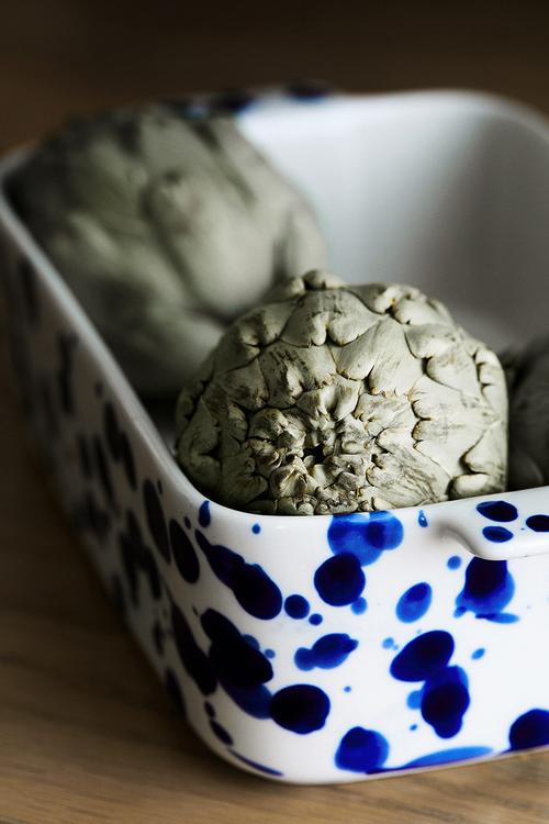 Speckled-glaze stoneware oven dish - blue speckled