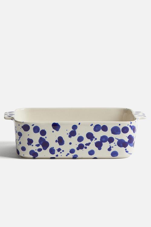 Speckled-glaze stoneware oven dish - blue speckled