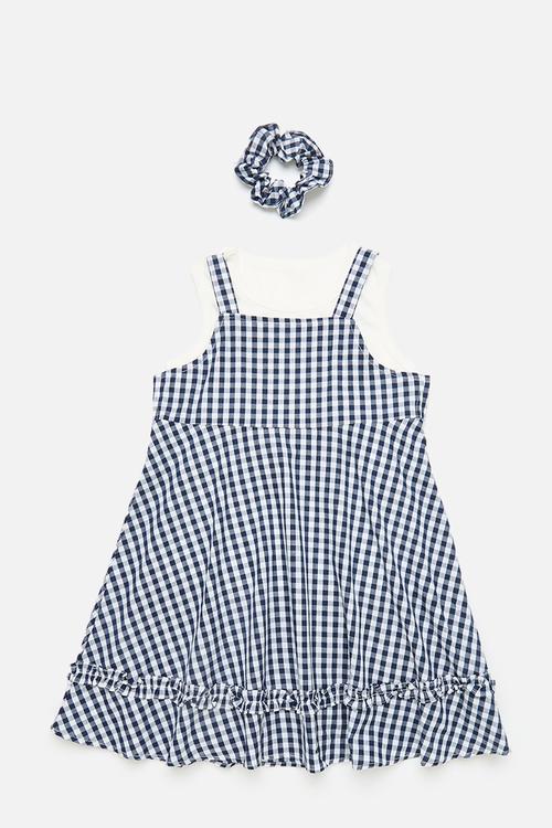 Tie back dress with matching scrunchie - navy gingham
