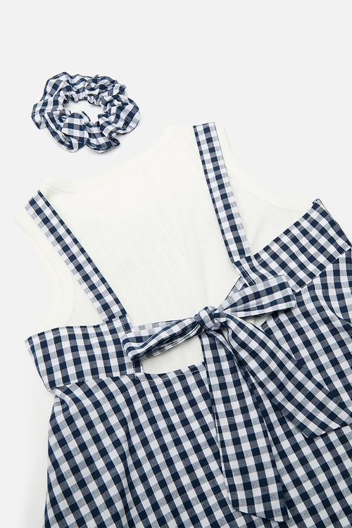 Tie back dress with matching scrunchie - navy gingham