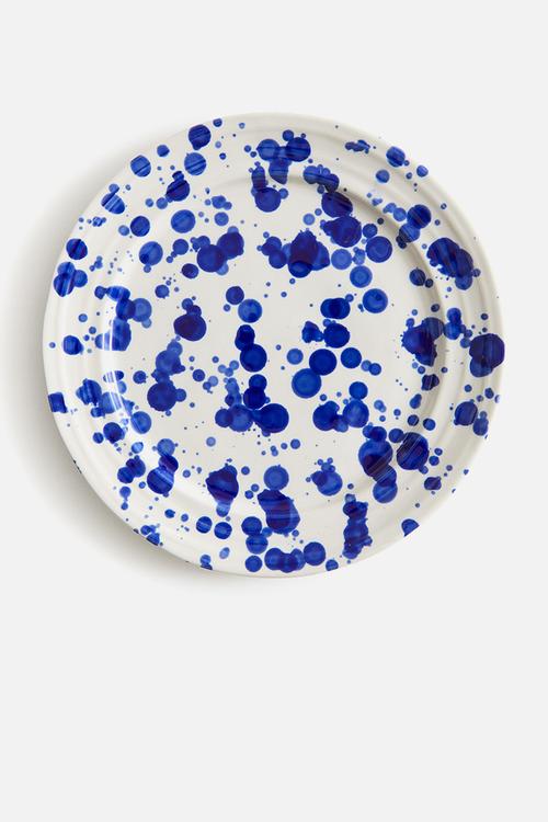 Large stoneware plate - blue speckled