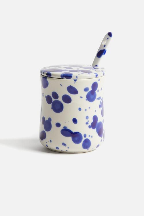 Patterned stoneware jar - blue speckled