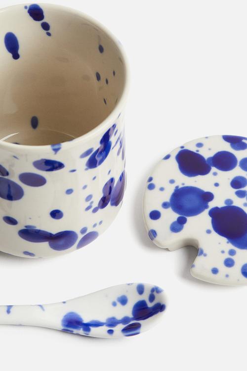 Patterned stoneware jar - blue speckled