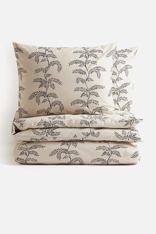 Patterned double/king duvet cover set - light beige/patterned 