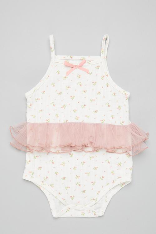 Rib bodyvest with mesh flounce - white/pink/multi 