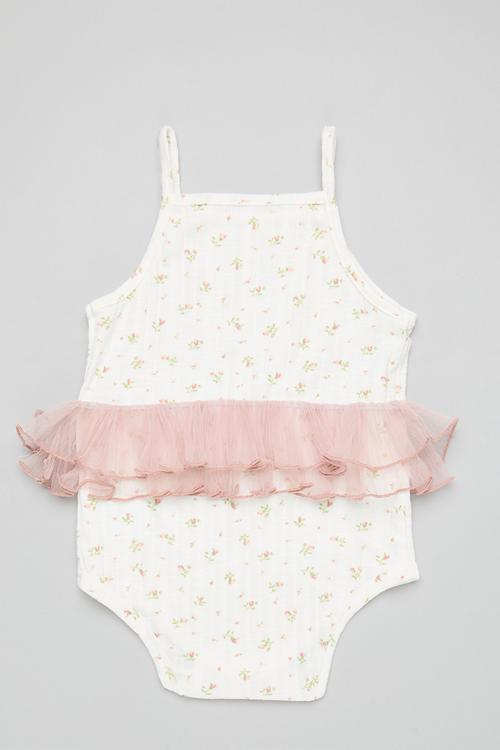 Rib bodyvest with mesh flounce - white/pink/multi 
