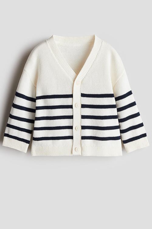 Waffle-knit cardigan - white/striped