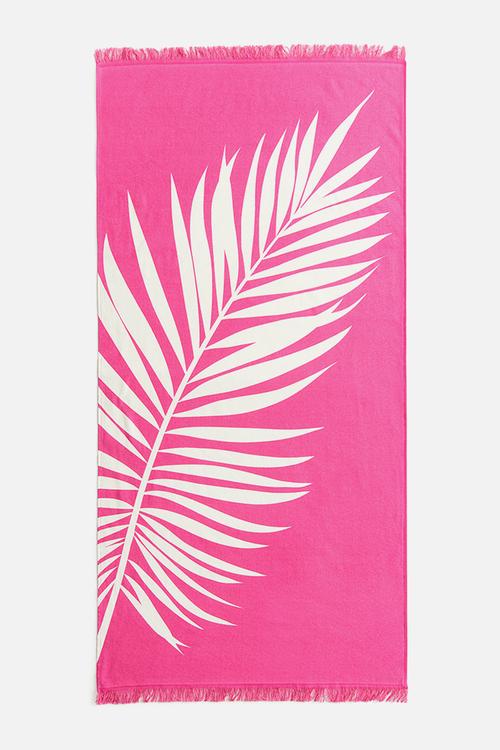 Fringed beach towel - hot pink/patterned