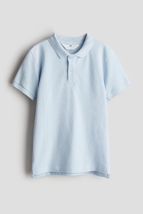 Cotton piqué polo shirt - light blue