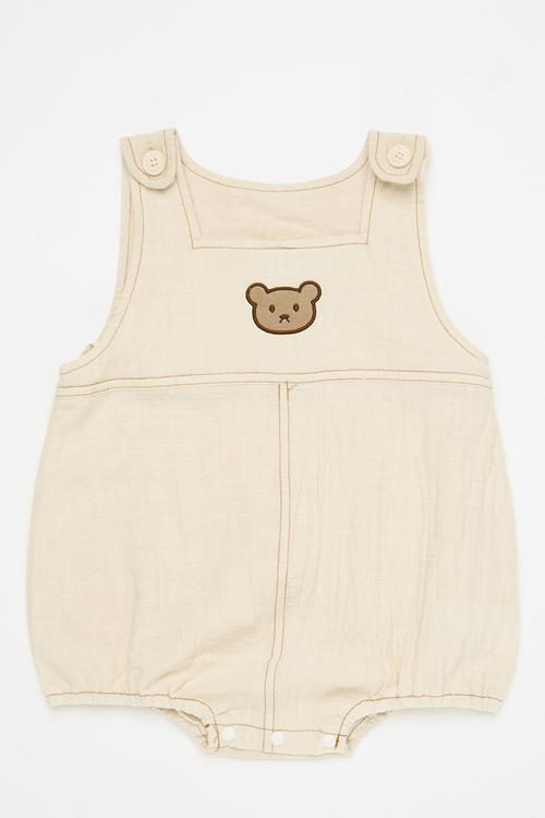 Dungaree bodysuit with merrowed edge bear - light beige