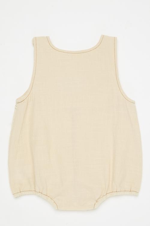 Dungaree bodysuit with merrowed edge bear - light beige