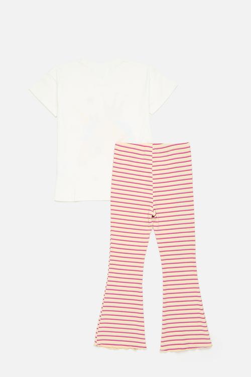 Graphic print tee with flared leggings - cream/pony/stripes