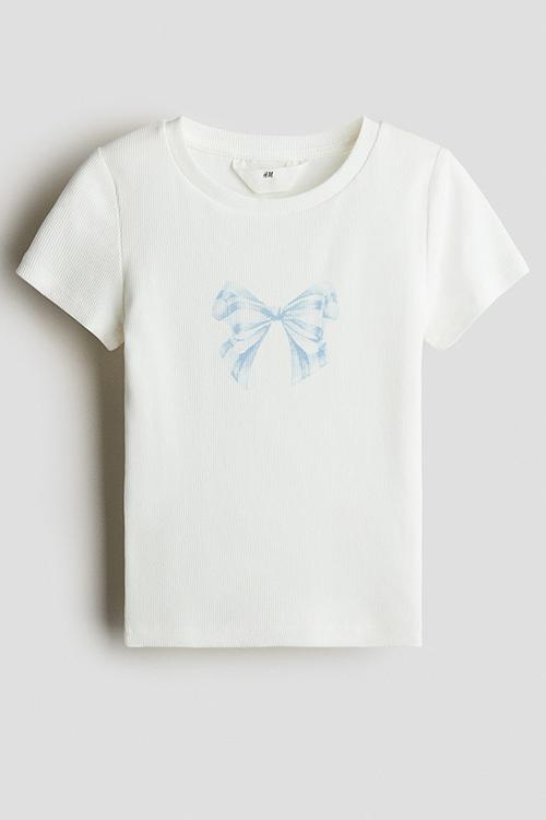 Print-motif cotton top - white bow