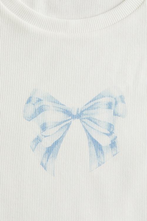 Print-motif cotton top - white bow