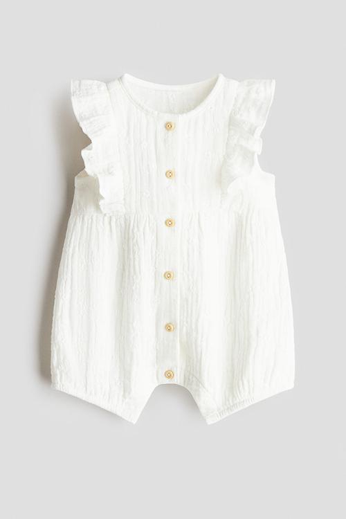 Cotton muslin romper suit - white