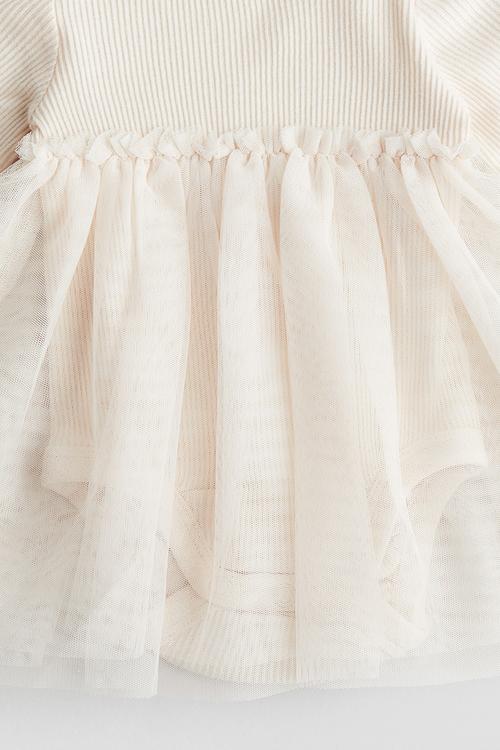 Tulle-skirt bodysuit dress - light beige 