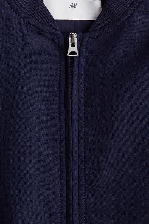 Linen-blend bomber jacket - navy blue