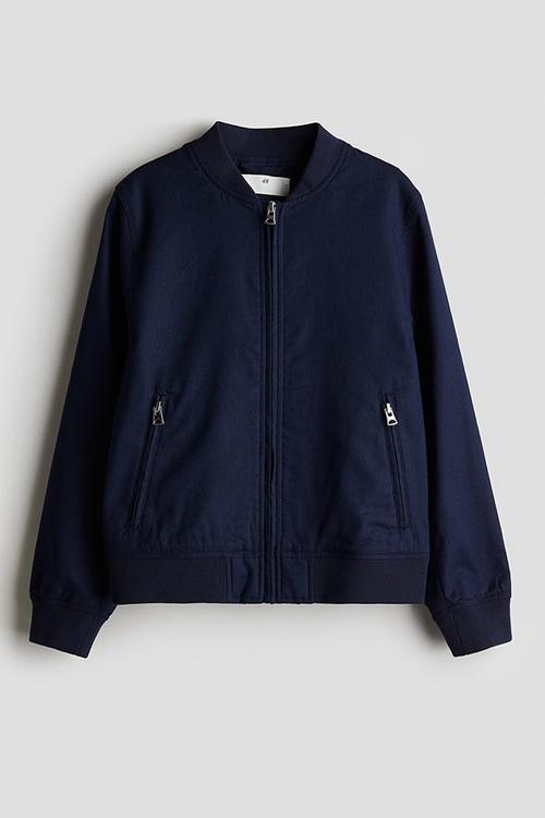 Linen-blend bomber jacket - navy blue