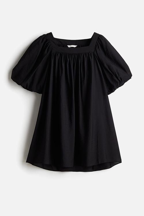 Balloon-sleeved tunic dress - black