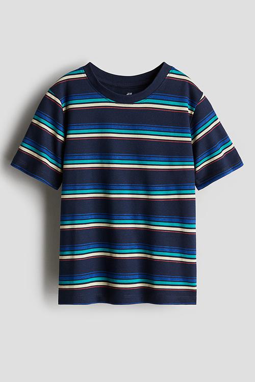 Printed T-shirt - navy blue/striped