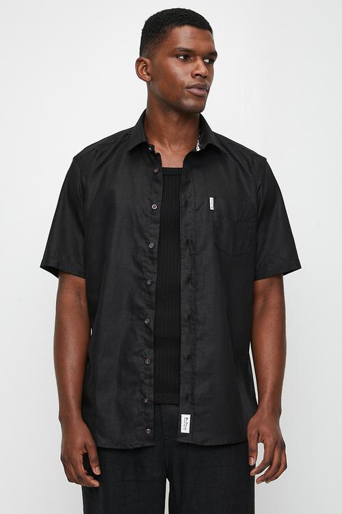 Cotton Linen Shirt S/S - Black