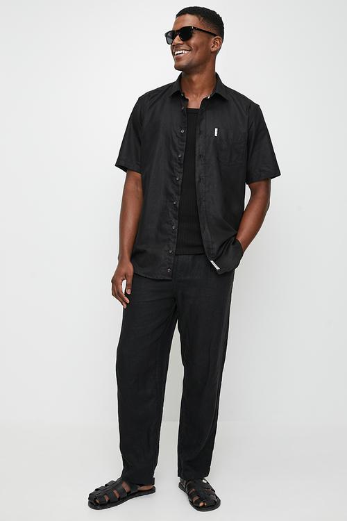 Cotton Linen Shirt S/S - Black