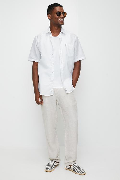 Cotton Linen Shirt S/S - White