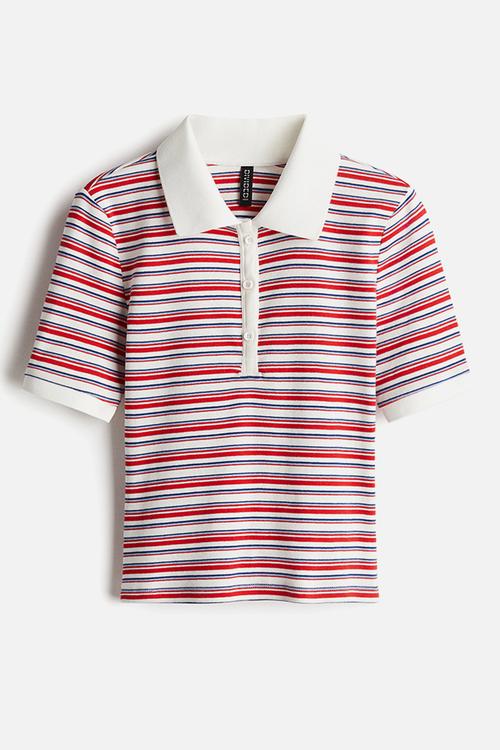Cotton polo shirt - red & white striped 