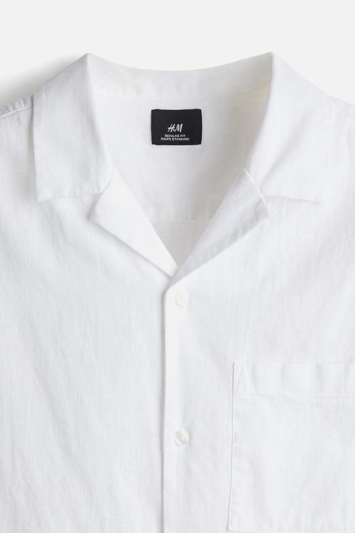 Regular fit short-sleeved linen-blend shirt - white