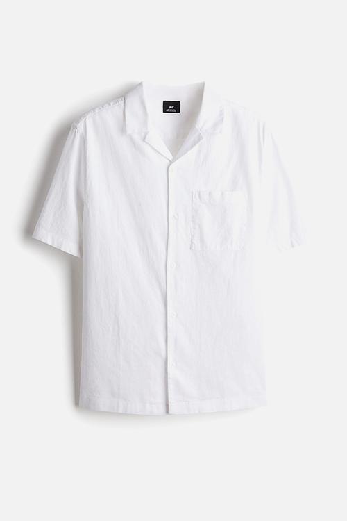 Regular fit short-sleeved linen-blend shirt - white