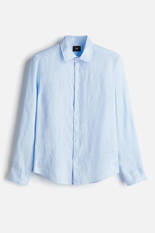 Slim fit linen shirt - light blue