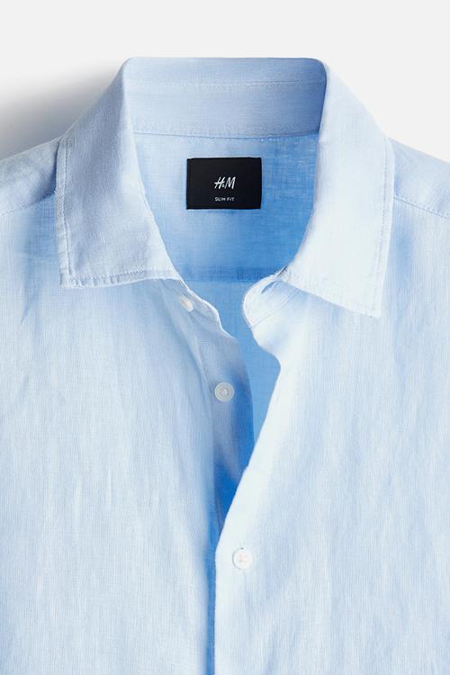 Slim fit linen shirt - light blue