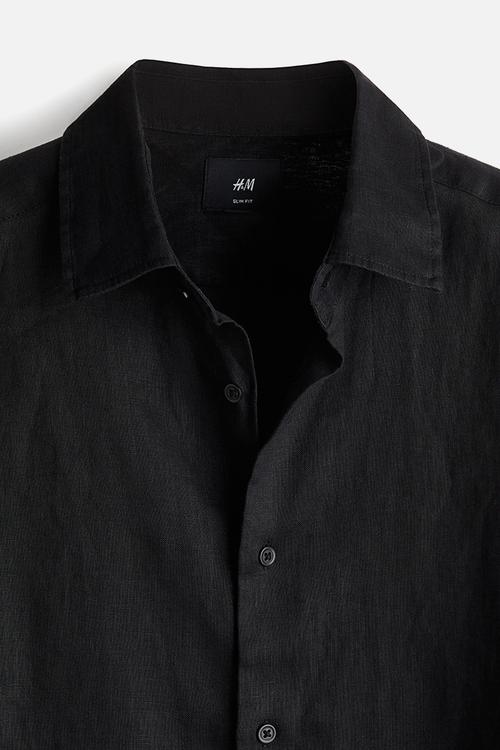 Slim fit linen shirt - black
