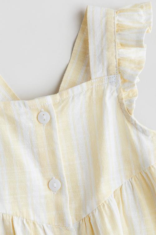 Flounce-trimmed cotton dress - yellow/striped 