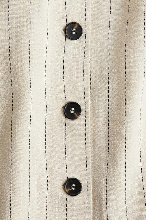 Sleeveless linen-blend dress - light beige pinstriped