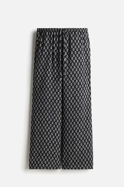 Straight drawstring trousers - dark grey patterned 