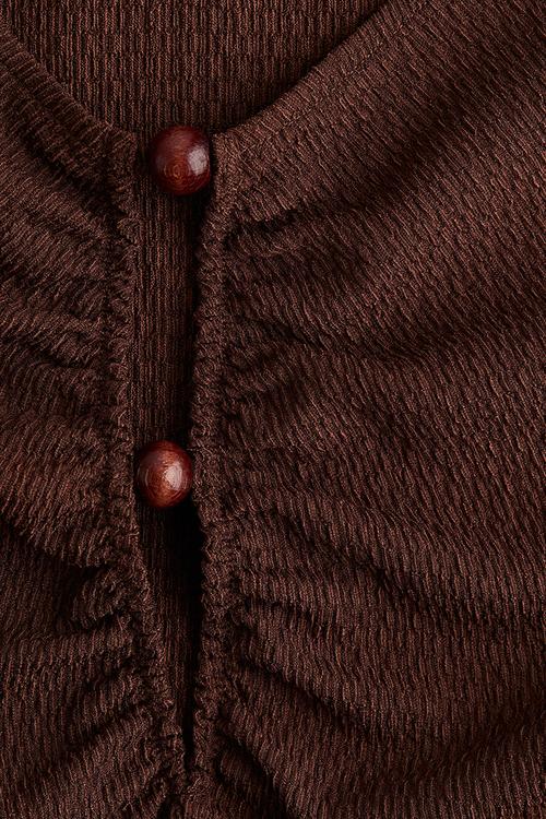 Bead-detail ruched top - dark brown
