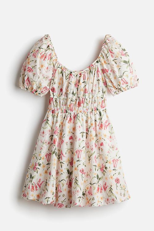 Bubble-hem cotton dress - white & floral